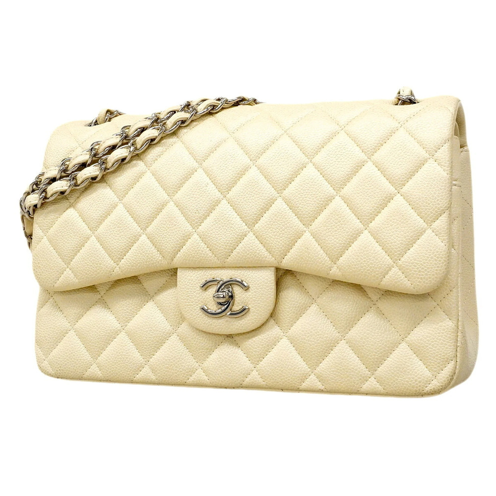 Chanel Shoulder Bag, Large Matelassé, Double Flap, Chain, Caviar Leather, Ivo...